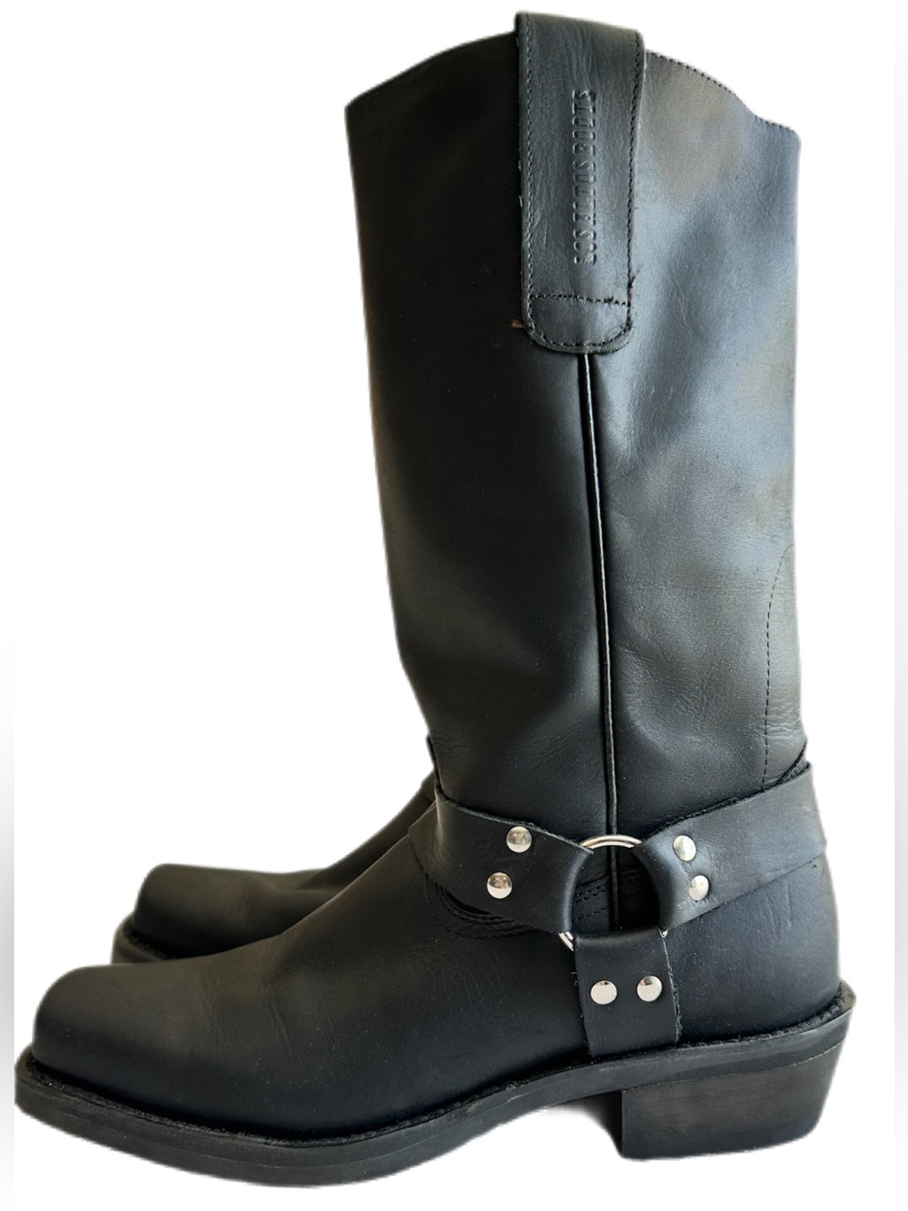 Men’s Los Altos Black Leather Harness Western Biker Boots Size 8